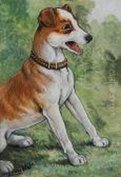 An Eager Terrier Oil Painting by Louis Wain