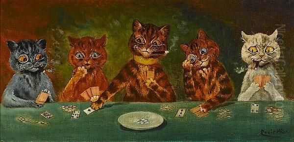 The Card Game Oil Painting by Louis Wain