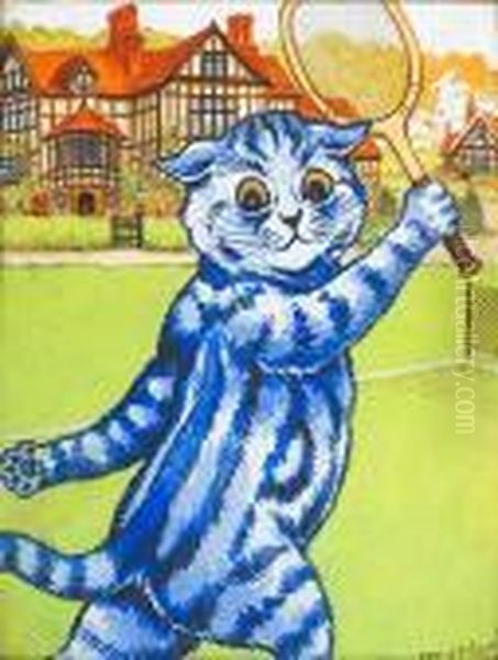 A Tennis Game At Napsbury Oil Painting by Louis Wain