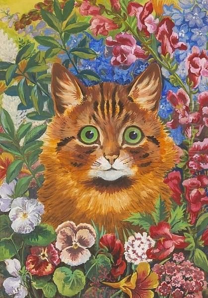 A Cat Among Flowers Oil Painting by Louis Wain
