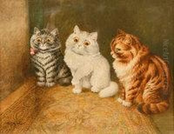 Three Cats Sat On The Mat Oil Painting by Louis Wain