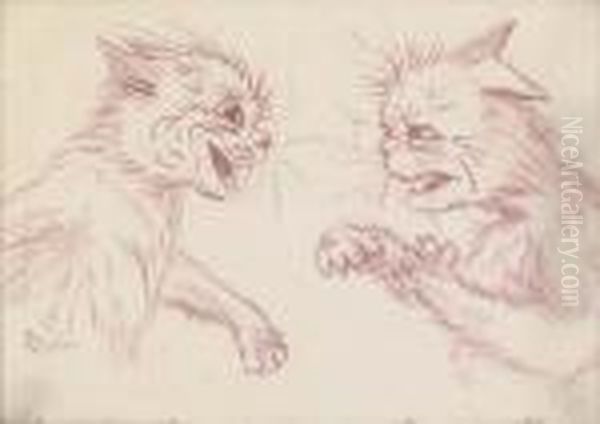 Two Cats Fighting Oil Painting by Louis Wain