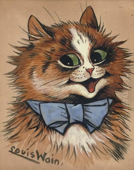 Smiling Cat With Blue Bow Tie Oil Painting by Louis Wain