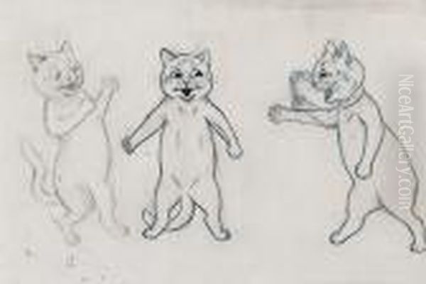 A Happy Greeting Among Cats Oil Painting by Louis Wain
