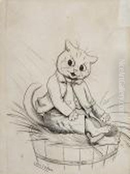 Into The Tub Oil Painting by Louis Wain