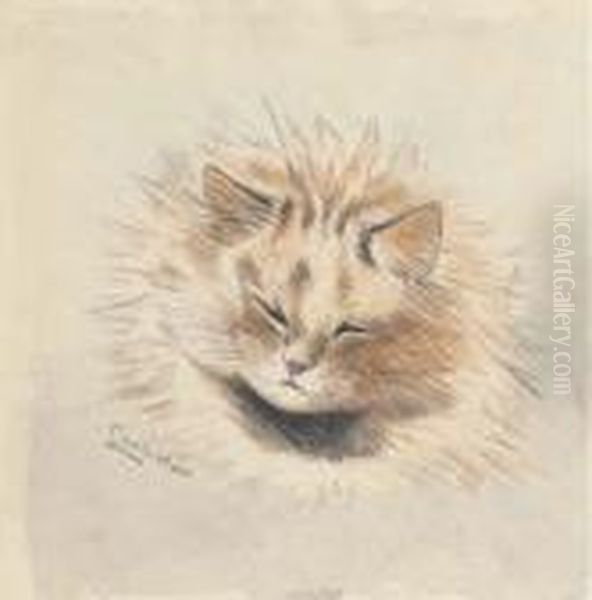A Dreaming Marmalade Cat Oil Painting by Louis Wain