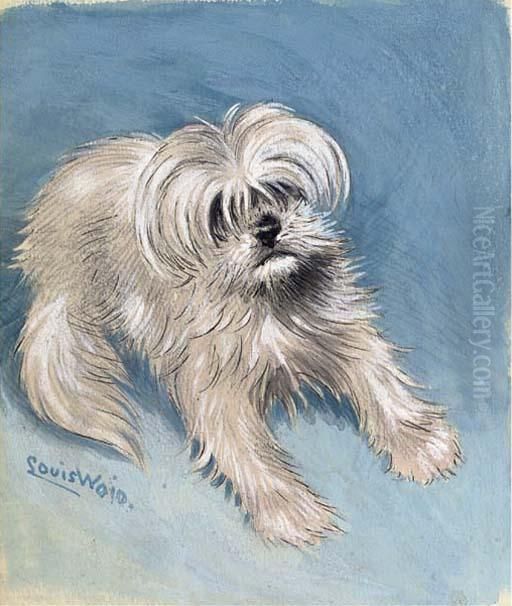 The Playful Fluff-ball Recto And A Landscape Verso Oil Painting by Louis Wain