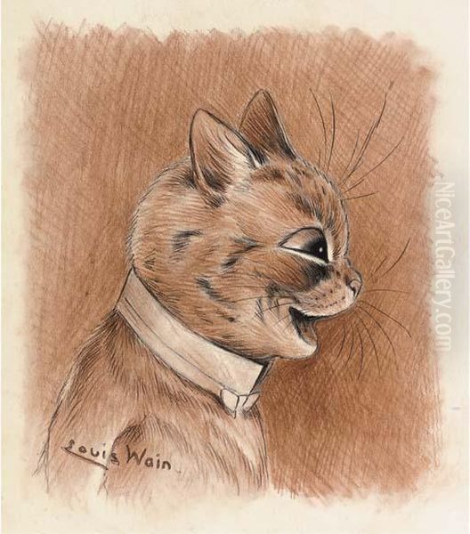 White Tie Cat Oil Painting by Louis Wain