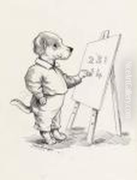 Dog Mathematician Oil Painting by Louis Wain