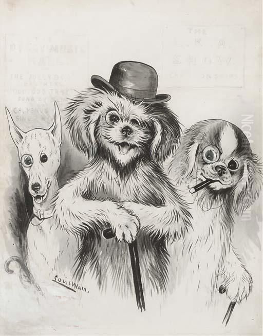 The Doggy Music Hall Oil Painting by Louis Wain