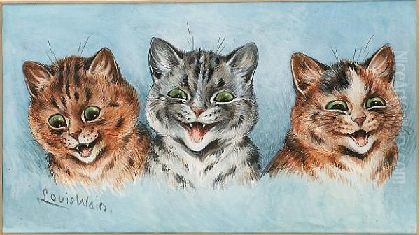 Three's A Crowd ! Oil Painting by Louis Wain
