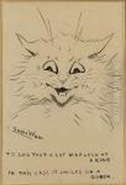'tis Said That A Cat May Look At A King.... Oil Painting by Louis Wain