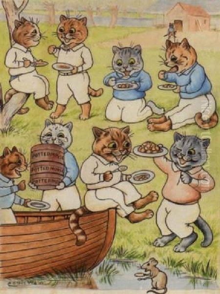 The Cats' Picnic Oil Painting by Louis Wain