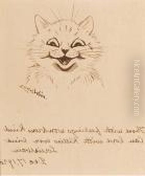 Those With Feelings Wondrous Kind Can Love With Kitties Ever Blind Oil Painting by Louis Wain