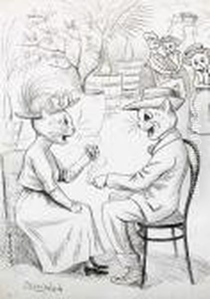 Are They Laughing At Us? Oil Painting by Louis Wain