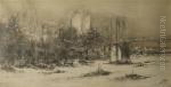 View Of New York From Brooklyn Bridge Oil Painting by William Walcot