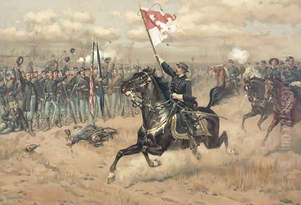 Sheridans famous ride at the Battle of Cedar Creek Virginia in 1864 Oil Painting by Thure de Thulstrup