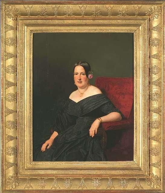 Portrait Of An Elegant Lady Sitting In A Red Recliner And Wearing A Black Robe Oil Painting by Ferdinand Georg Waldmuller