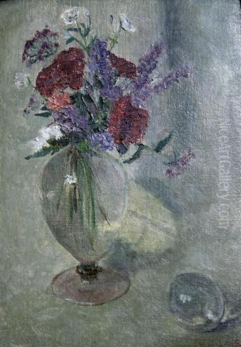 Still Life Of Flowers In A Glass Vase Oil Painting by Ethel, Dame Walker