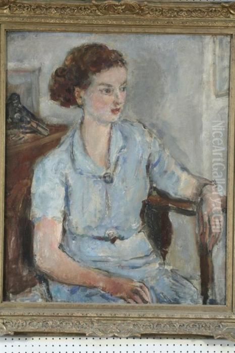 Portrait Of A Girl In A Blue Dress Oil Painting by Ethel, Dame Walker
