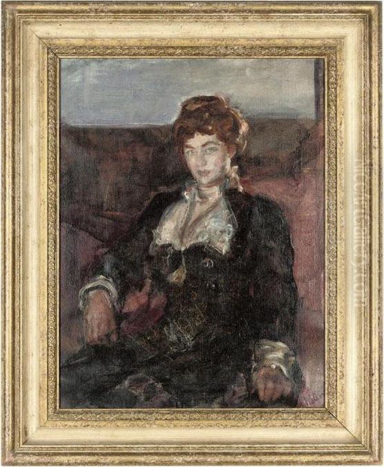 Portrait Of A Lady, Three-quarter-length, Seated In A Black Dress Oil Painting by Ethel, Dame Walker