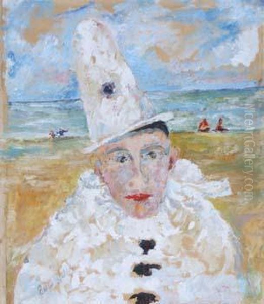 A.r.a. , Pierrot - Summer On The
 North East Coast, Signed, Artist's Label Inscribed On Verso Oil Painting by Ethel, Dame Walker