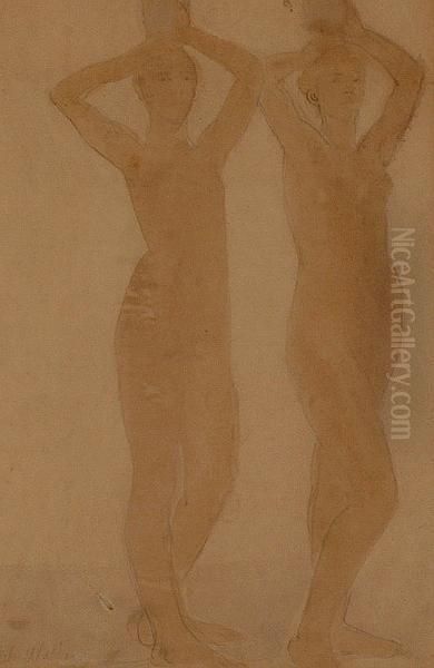 Two Standing Figures. Oil Painting by Ethel, Dame Walker