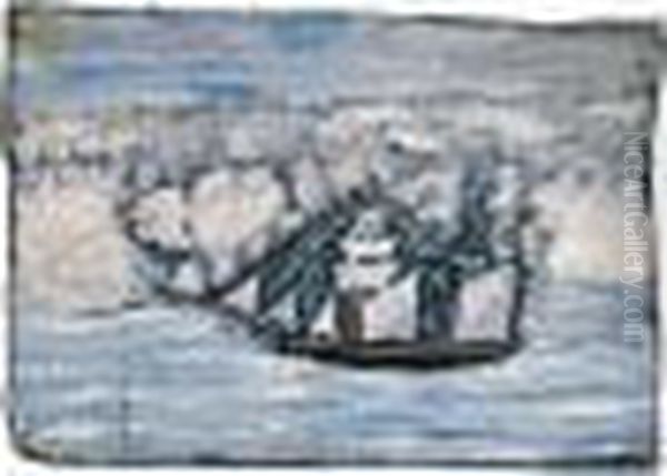 Yacht Off The Coast Oil Painting by Alfred Wallis