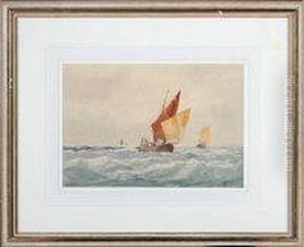 Fishing Boats At Sea Oil Painting by George Stanfield Walters