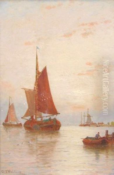 Fishing Vessels Off The Coast Oil Painting by George Stanfield Walters