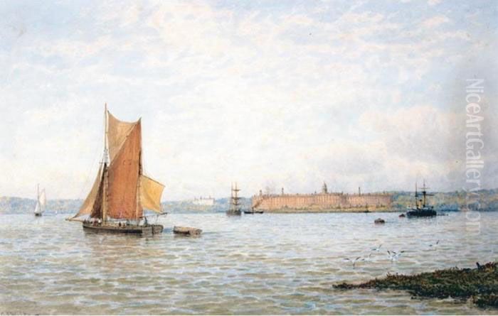 Hay Barges Close To Shore Oil Painting by George Stanfield Walters