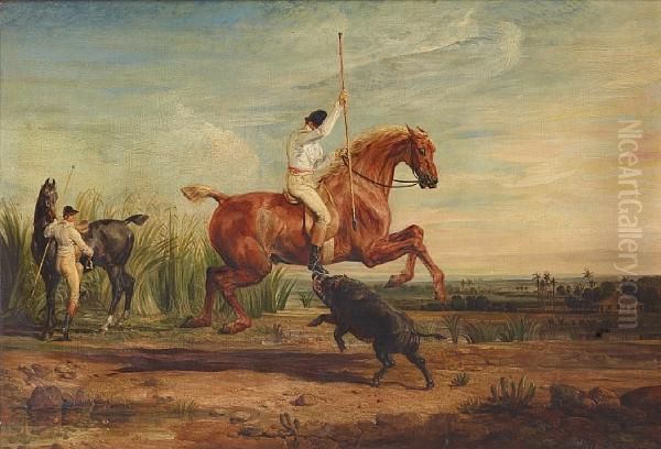 Sir Charles Blunt Hunting The Boar Oil Painting by James Ward