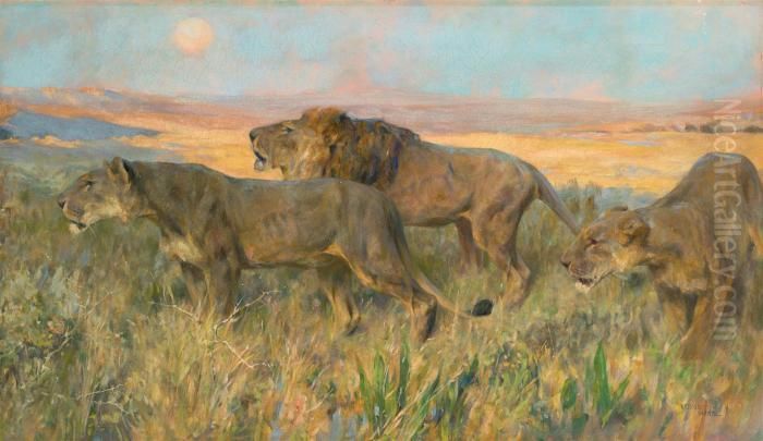 Lions: Sunset Oil Painting by Arthur Wardle