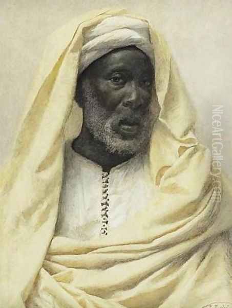 African Man Dressed in Yellow (Africain v&ecirc;tu d'une draperie jaune pale) Oil Painting by Jose Tapiro Y Baro