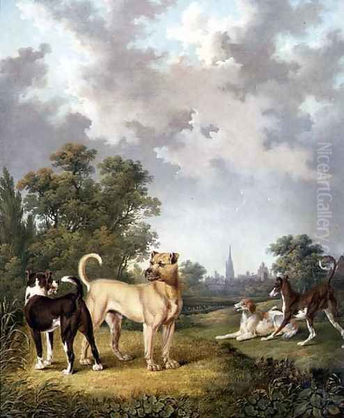 Dogs in a Landscape, c.1820 Oil Painting by Charles Towne