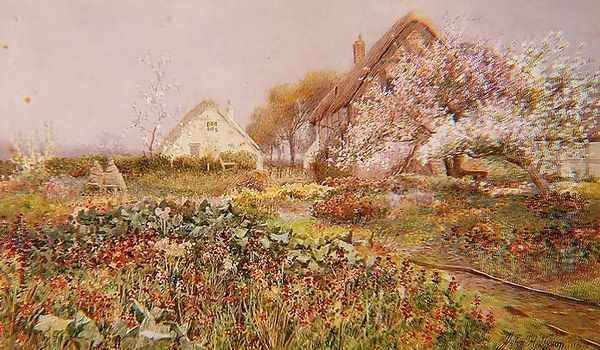 A Cottage garden in Springtime Oil Painting by John H. Tyson