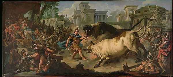 Jason Taming the Bulls of Aeetes, 1742 Oil Painting by Jean Francois de Troy