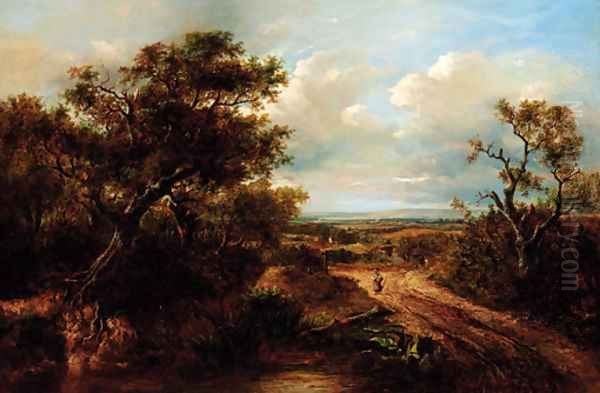 Figures on a country lane Oil Painting by Joseph Thors