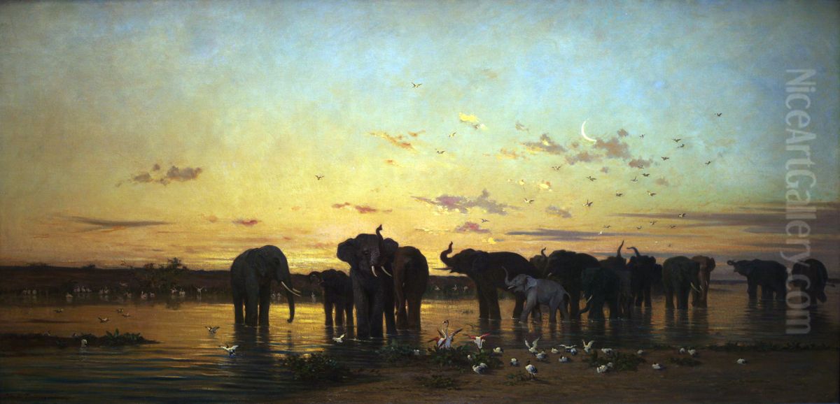 African Elephants Oil Painting by Charles de Tournemine