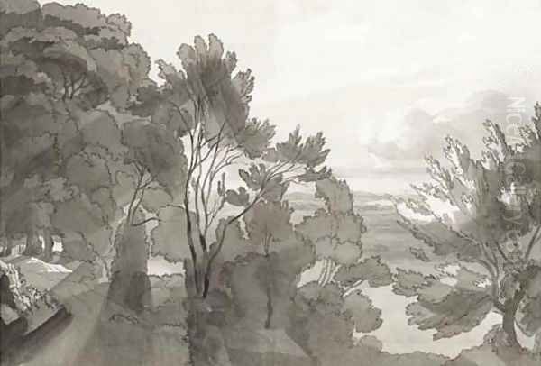 Lake of Albano Oil Painting by Francis Towne