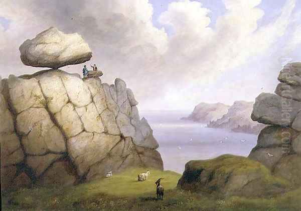 A Rocking Stone on a Coastal Cliff, 1833 Oil Painting by Richard Tongue