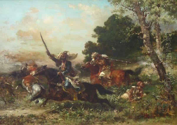  La Fuite Des Cavaliers Arabes  Oil Painting by Georges Washington