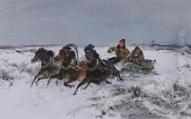 Trojka Oil Painting by Ignacy (Czeslaw Wasilewski) Zygmuntowicz