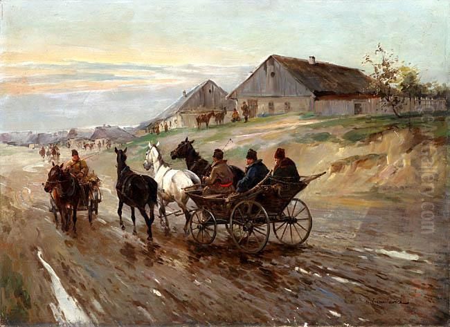 W Drodze Oil Painting by Ignacy (Czeslaw Wasilewski) Zygmuntowicz