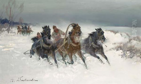 The Troika Ride Oil Painting by Ignacy (Czeslaw Wasilewski) Zygmuntowicz