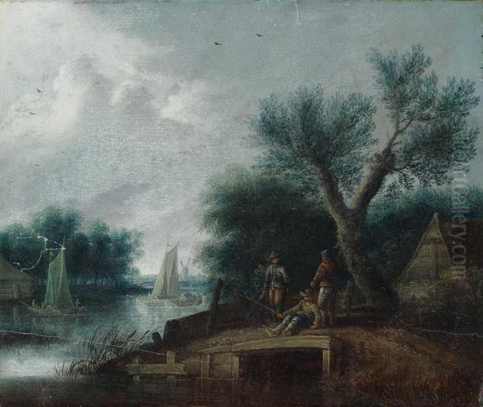 Flusslandschaft Mit Anglern Oil Painting by Anthonie Waterloo