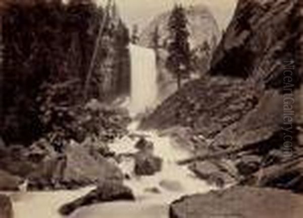 Vernal Fall, 300 Ft., Yosemite Valley Oil Painting by Carleton Emmons Watkins