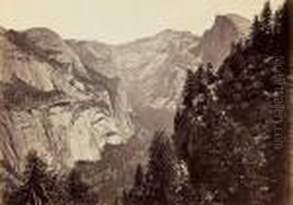 Domes From Union Point, Yosemite Valley Oil Painting by Carleton Emmons Watkins