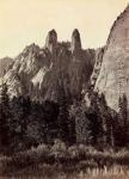 Cathedral Spires, 2200 Feet, Yosemite Oil Painting by Carleton Emmons Watkins