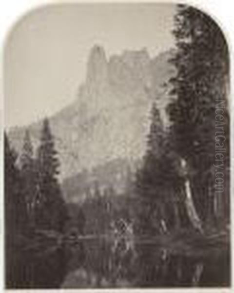 Sentinel (view Up The Valley), 3270 Ft. Yo Semite Oil Painting by Carleton Emmons Watkins